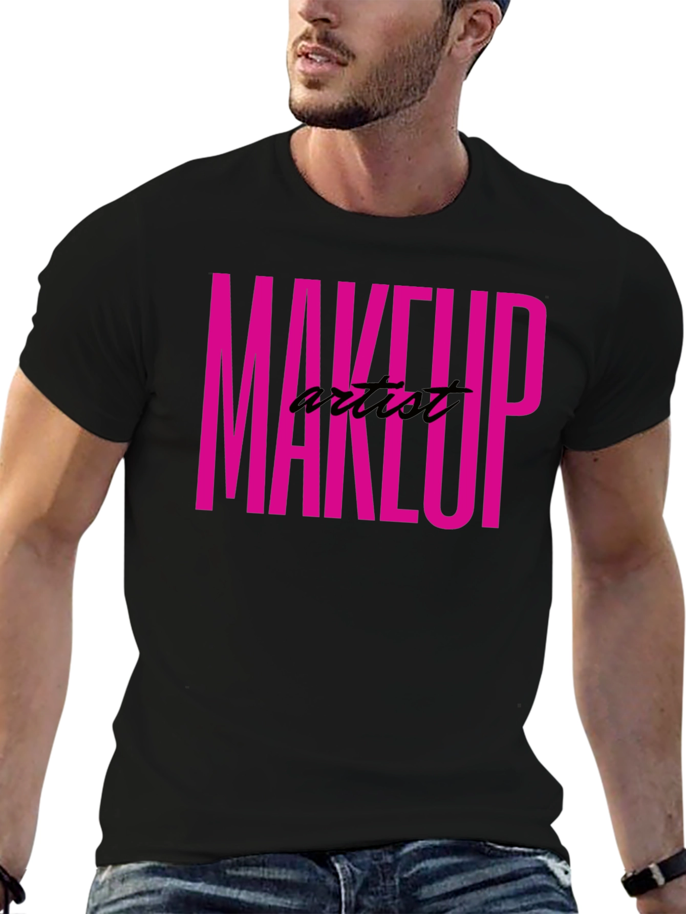 Black Makeup Artist Tee - Bold Pink Graphic T-Shirt view 6