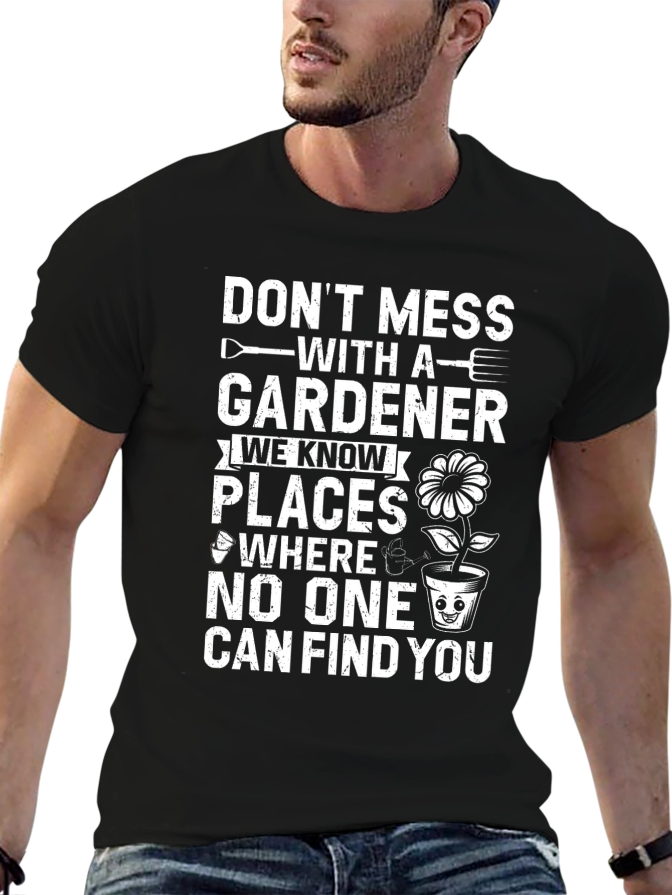 Black Gardener Warning T-Shirt - Humorous Gardening Gift view 6