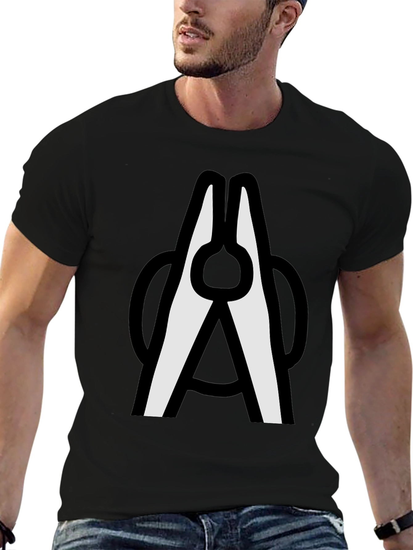 Black Clothespin Graphic T-Shirt - Modern Crew Neck Tee view 6