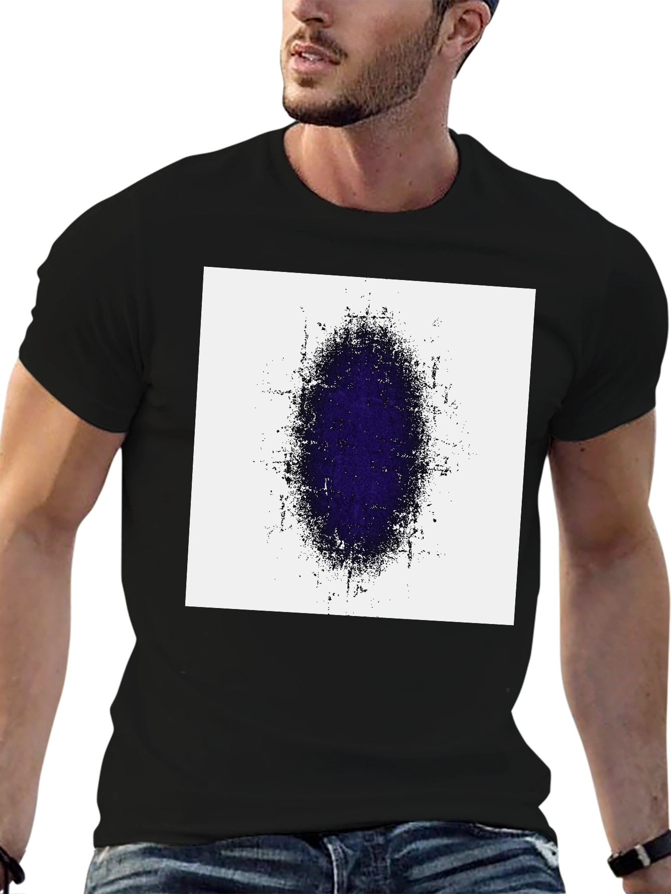 Black Abstract Oval Graphic Print Black T-Shirt view 6