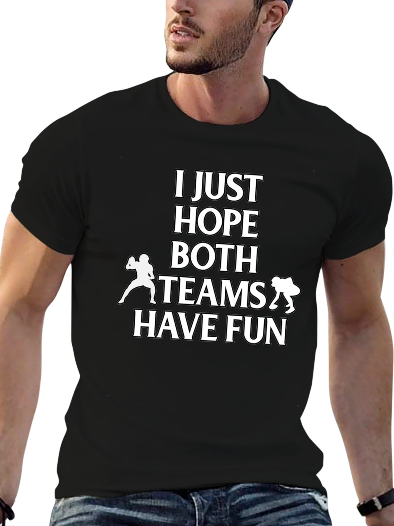 Black Funny Football T-Shirt - Just Hope Both Teams Have Fun! view 6