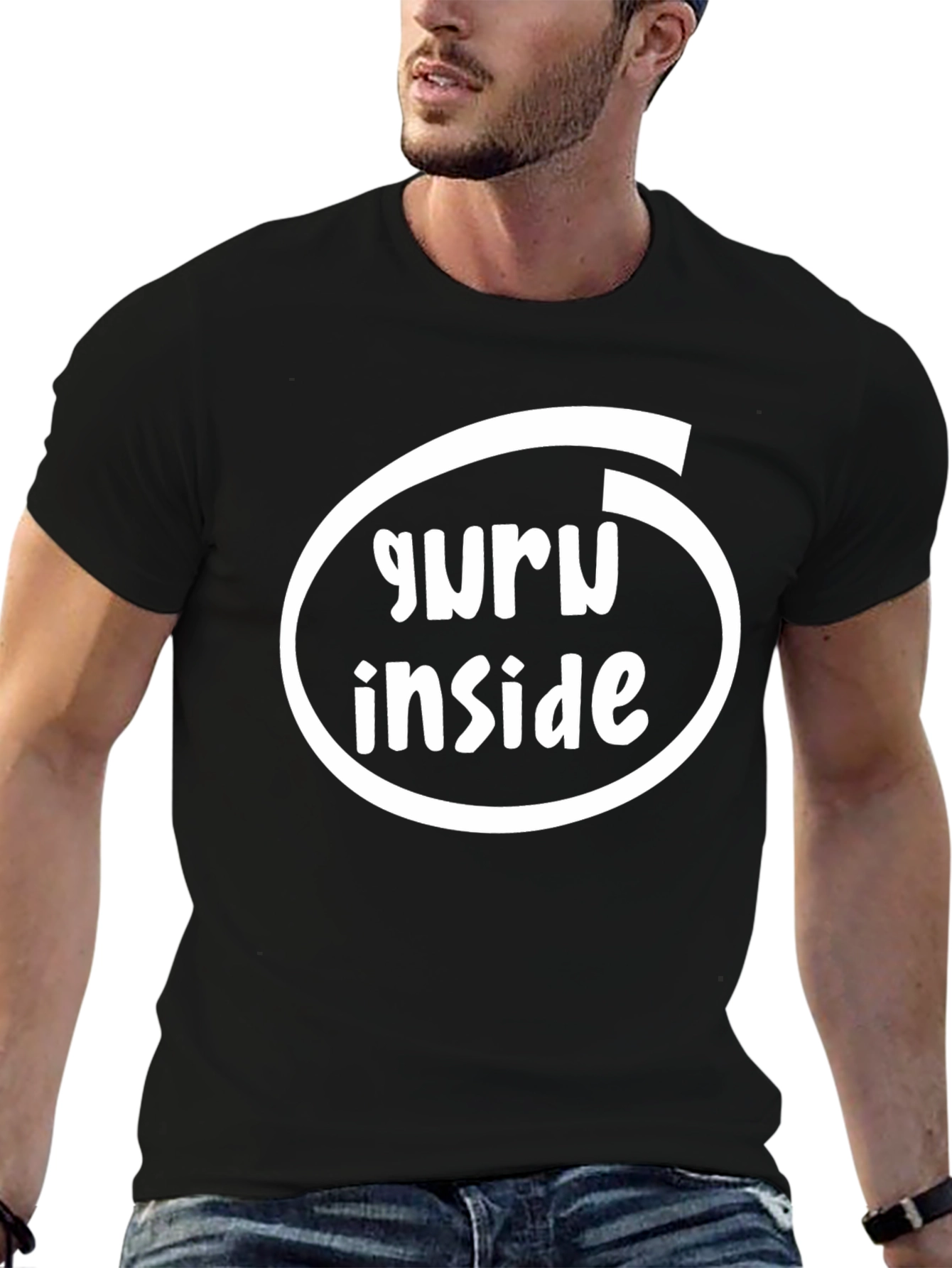 Black Guru Inside Black T-Shirt - Novelty Tee view 6