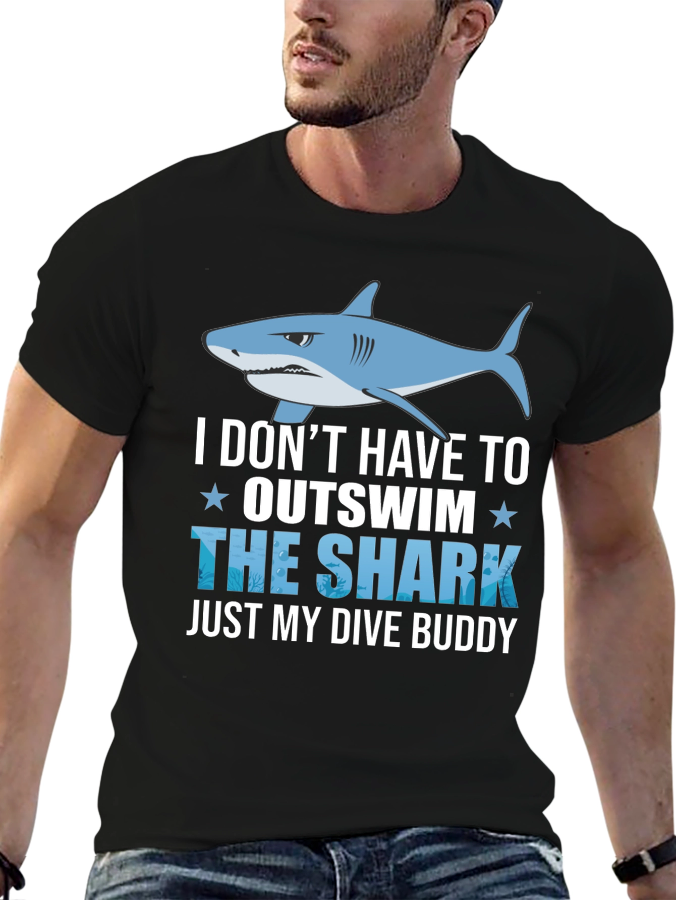 Black Funny Dive Buddy Shark T-Shirt view 6