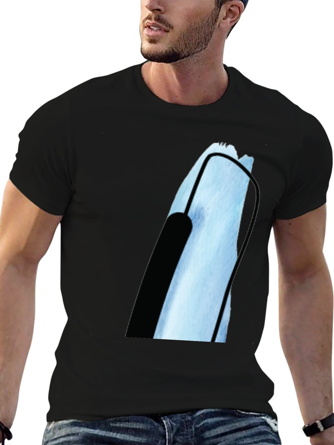 Black Modern Black T-Shirt with Abstract Graphic Print view 6