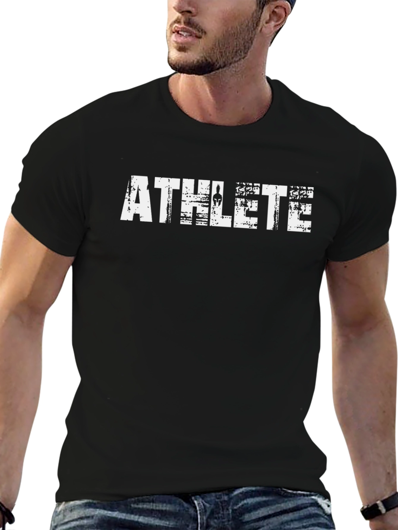 Black Athlete Graphic Tee - Black Cotton T-Shirt view 6