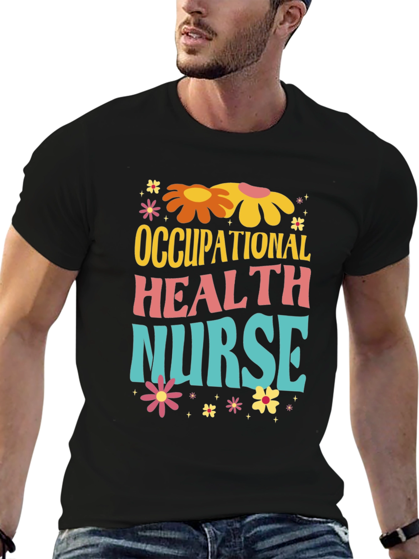 Black Retro Occupational Health Nurse T-Shirt view 6