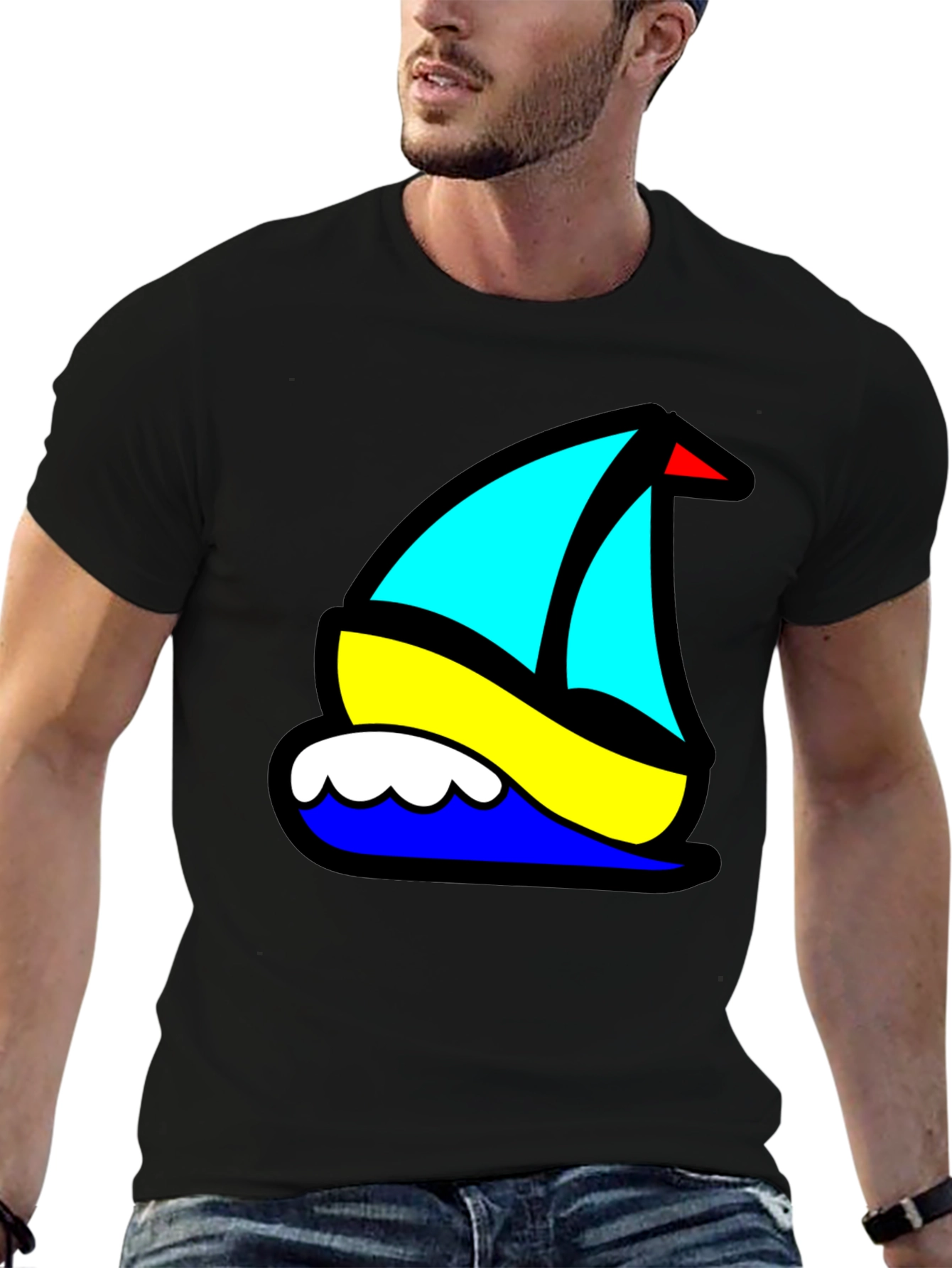 Black Nautical Sailboat Graphic Tee - Black Cotton Blend view 6