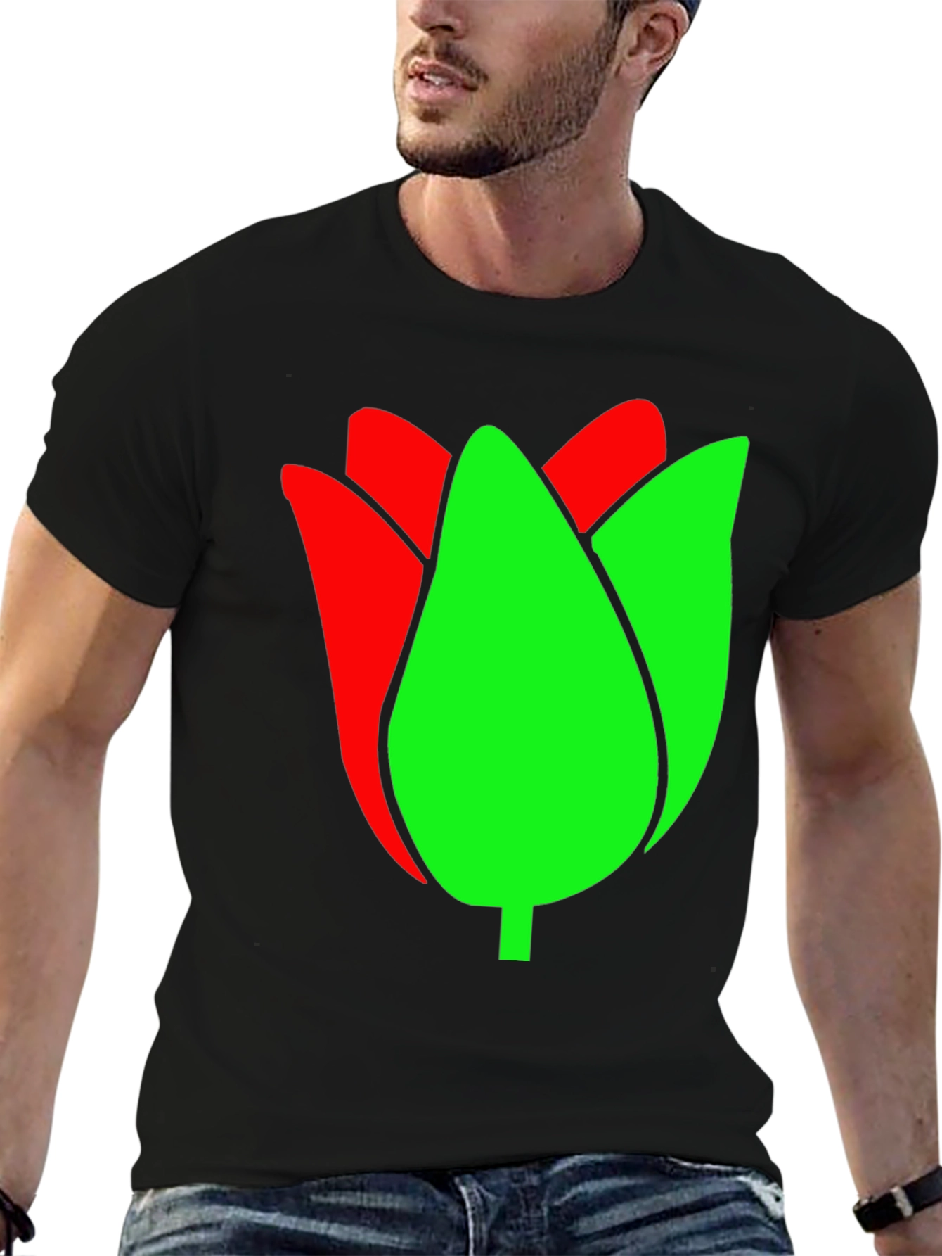Black Tulip Graphic Tee - Black Cotton Blend view 6