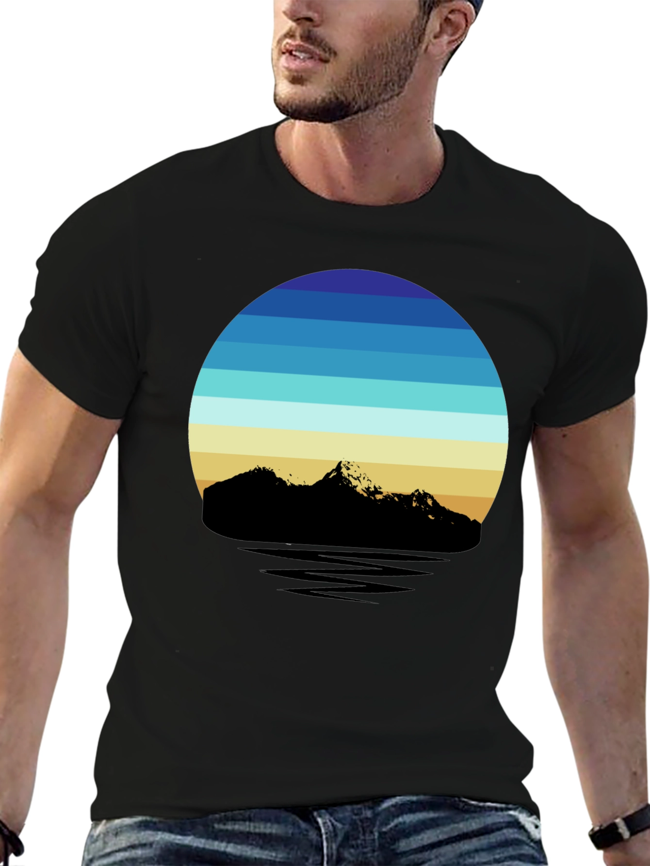 Black Retro Mountainscape T-Shirt view 6