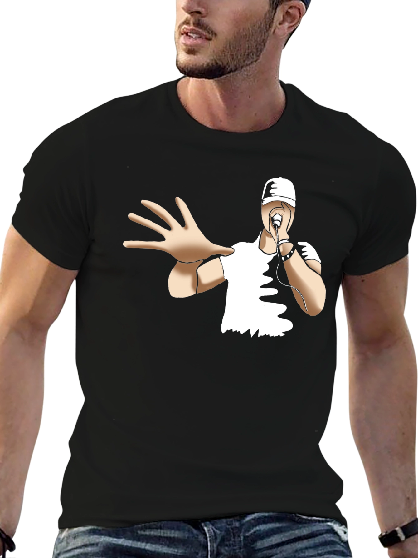 Black Cool Cartoon Rapper Black T-Shirt view 6