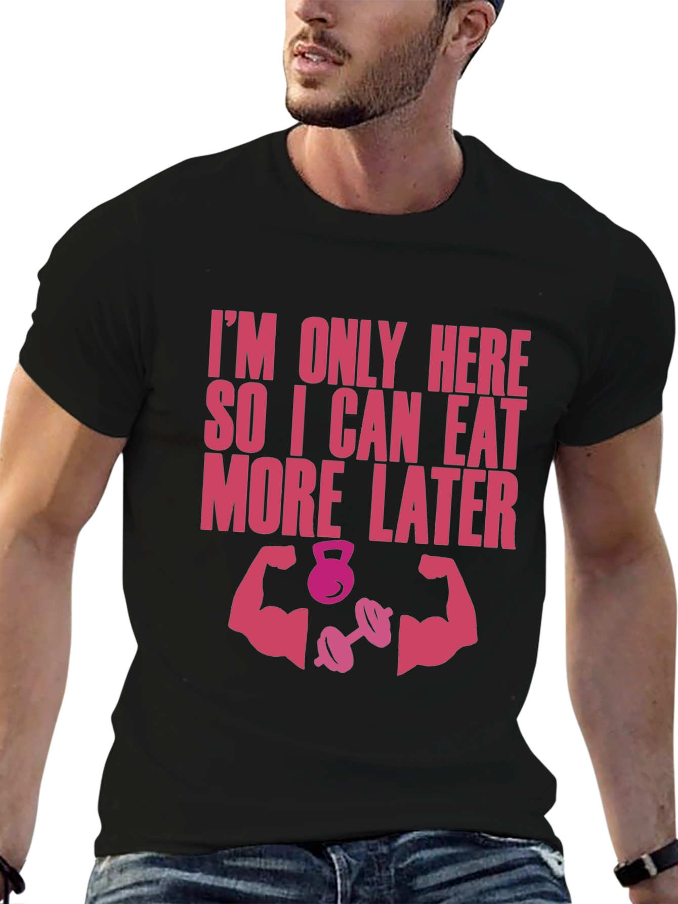 Black Funny Workout T-Shirt - Eat More Later Gym Tee view 6