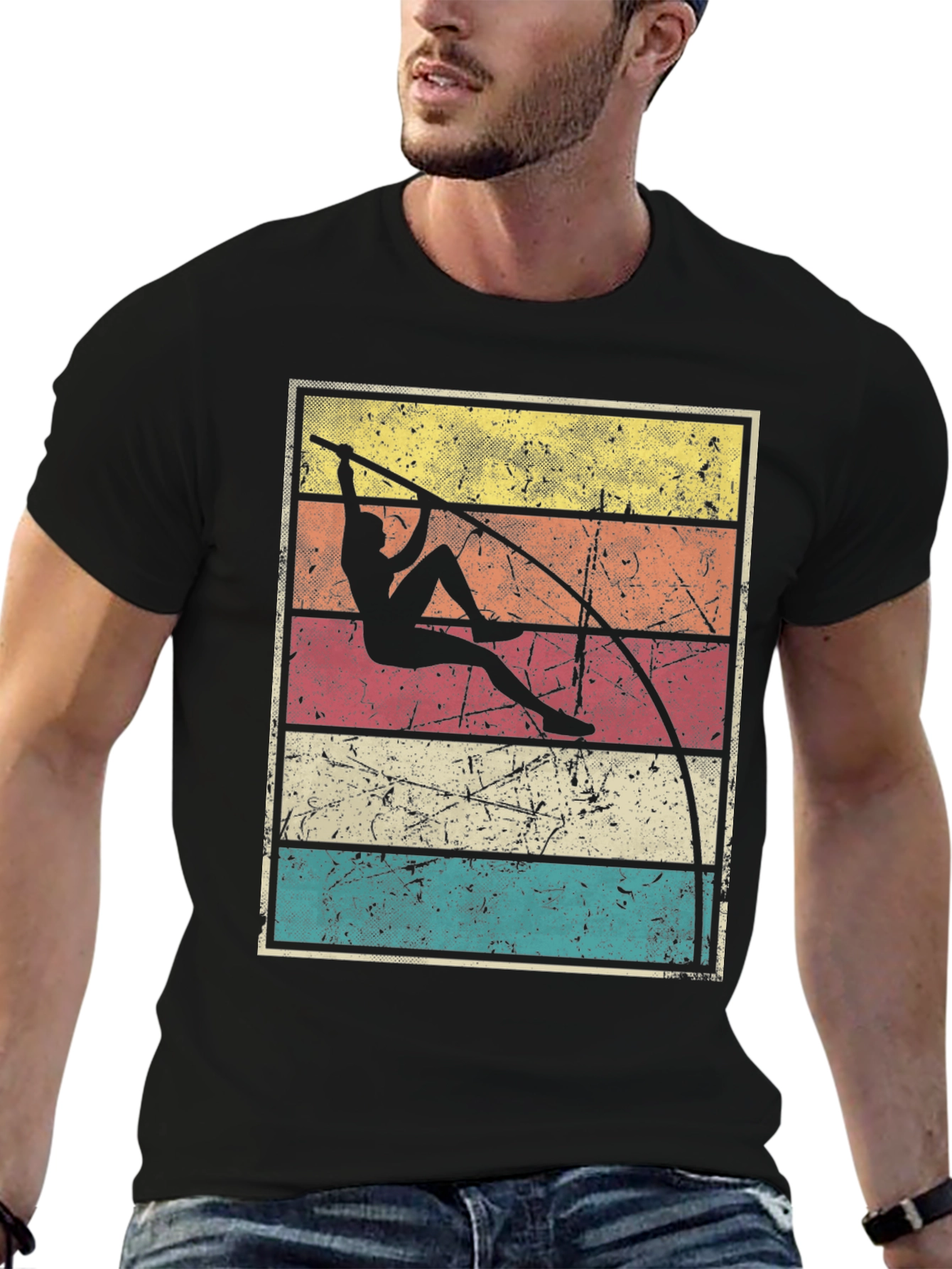Black Retro Pole Vaulting T-Shirt view 6