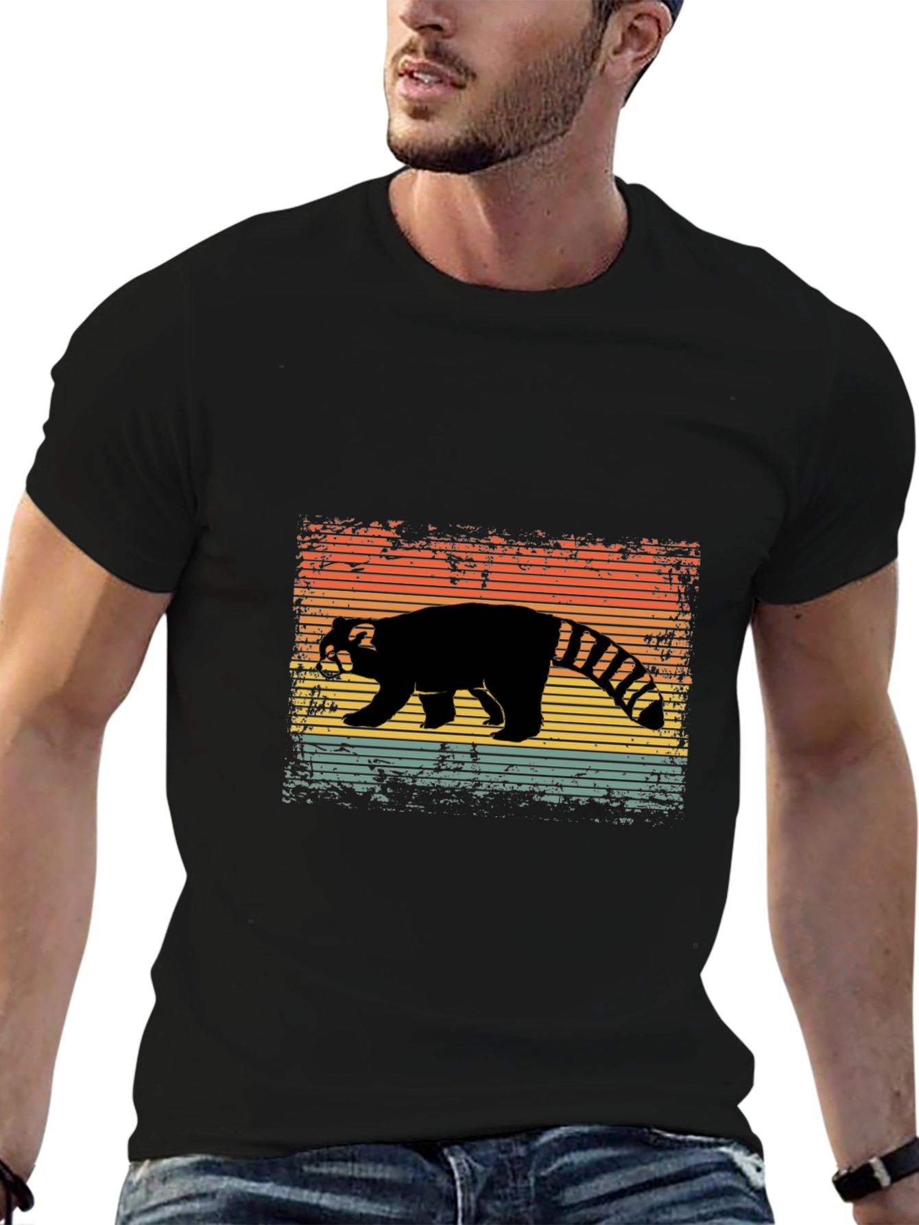 Black Retro Red Panda T-Shirt view 6