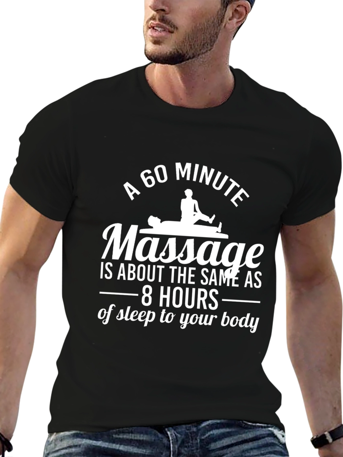 Black Massage Therapy Black T-Shirt - 60 Minute Relaxation view 6