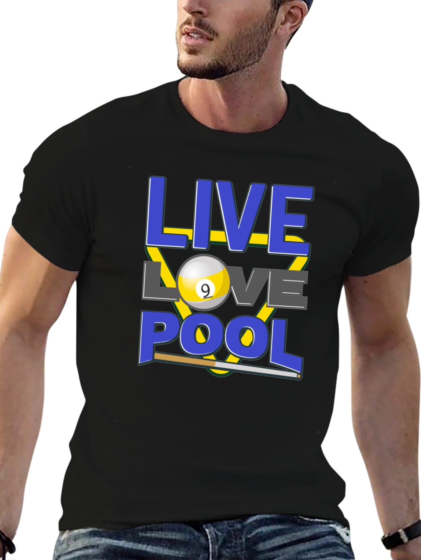 Black Live Love Pool T-Shirt - Billiards Graphic Tee view 6