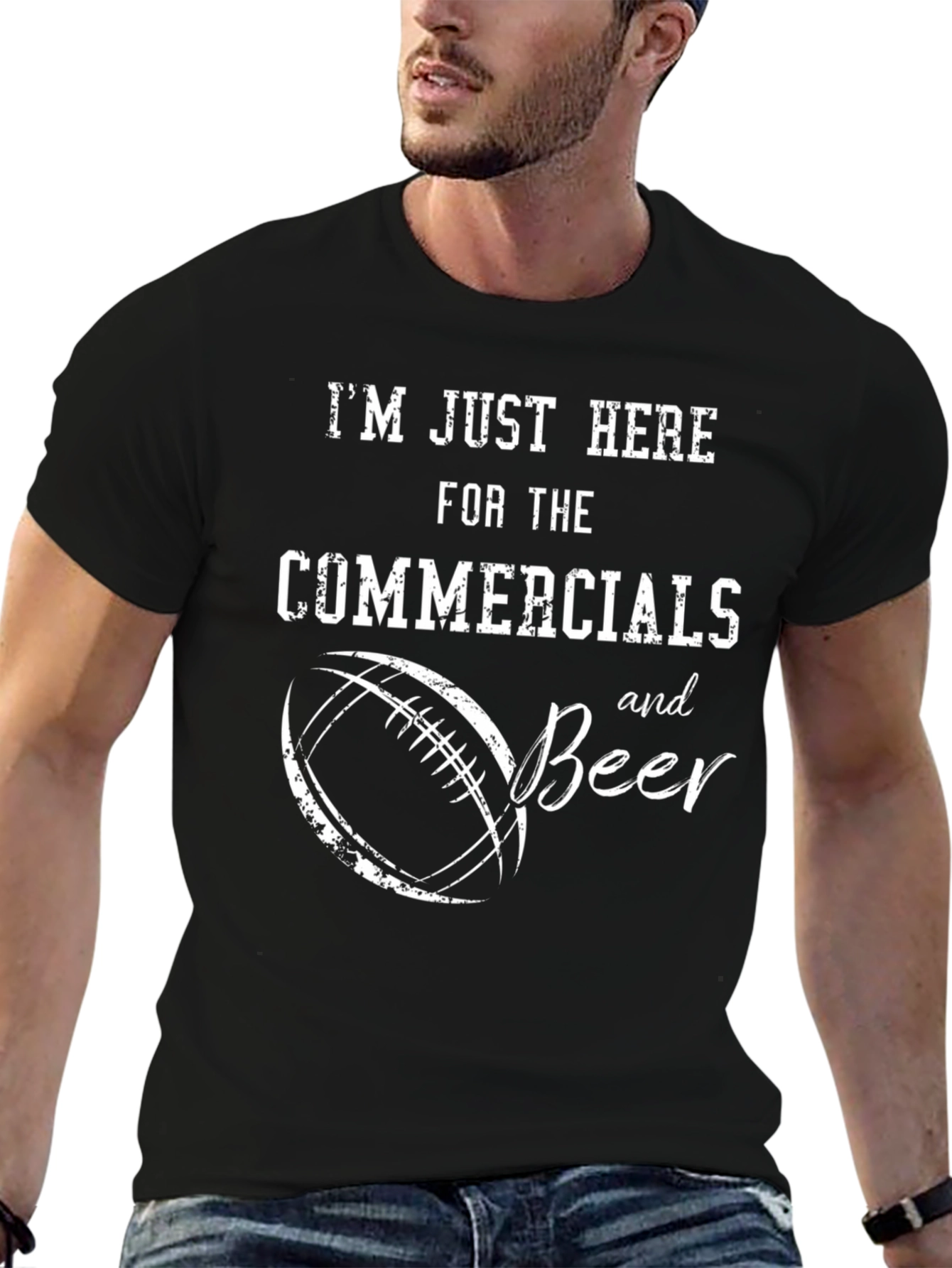 Black Commercials and Beer Football T-Shirt view 6