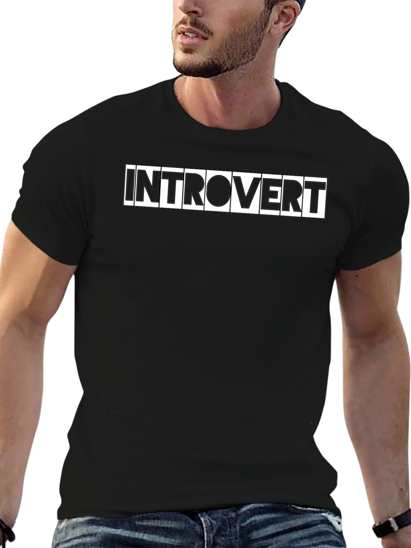 Black Introvert Graphic Tee - Black Cotton T-Shirt view 6