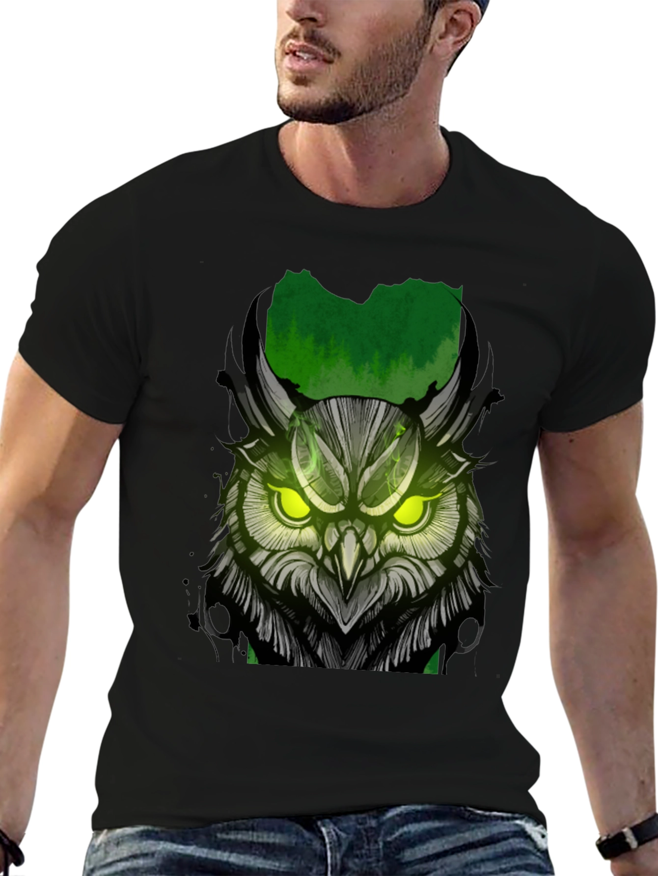 Black Owl Graphic Print T-Shirt - Black view 6