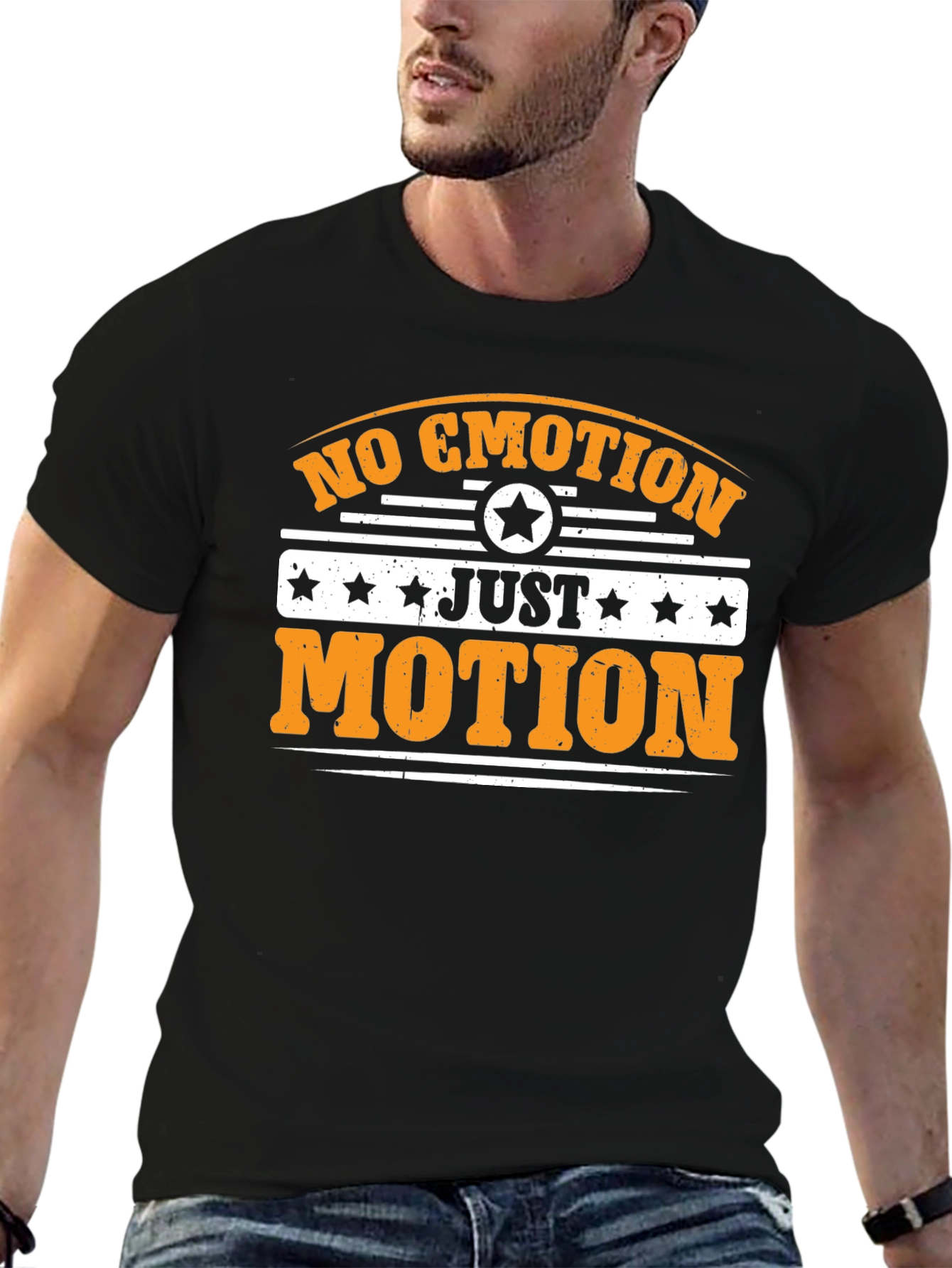 Black No Emotion Just Motion Graphic Tee view 6