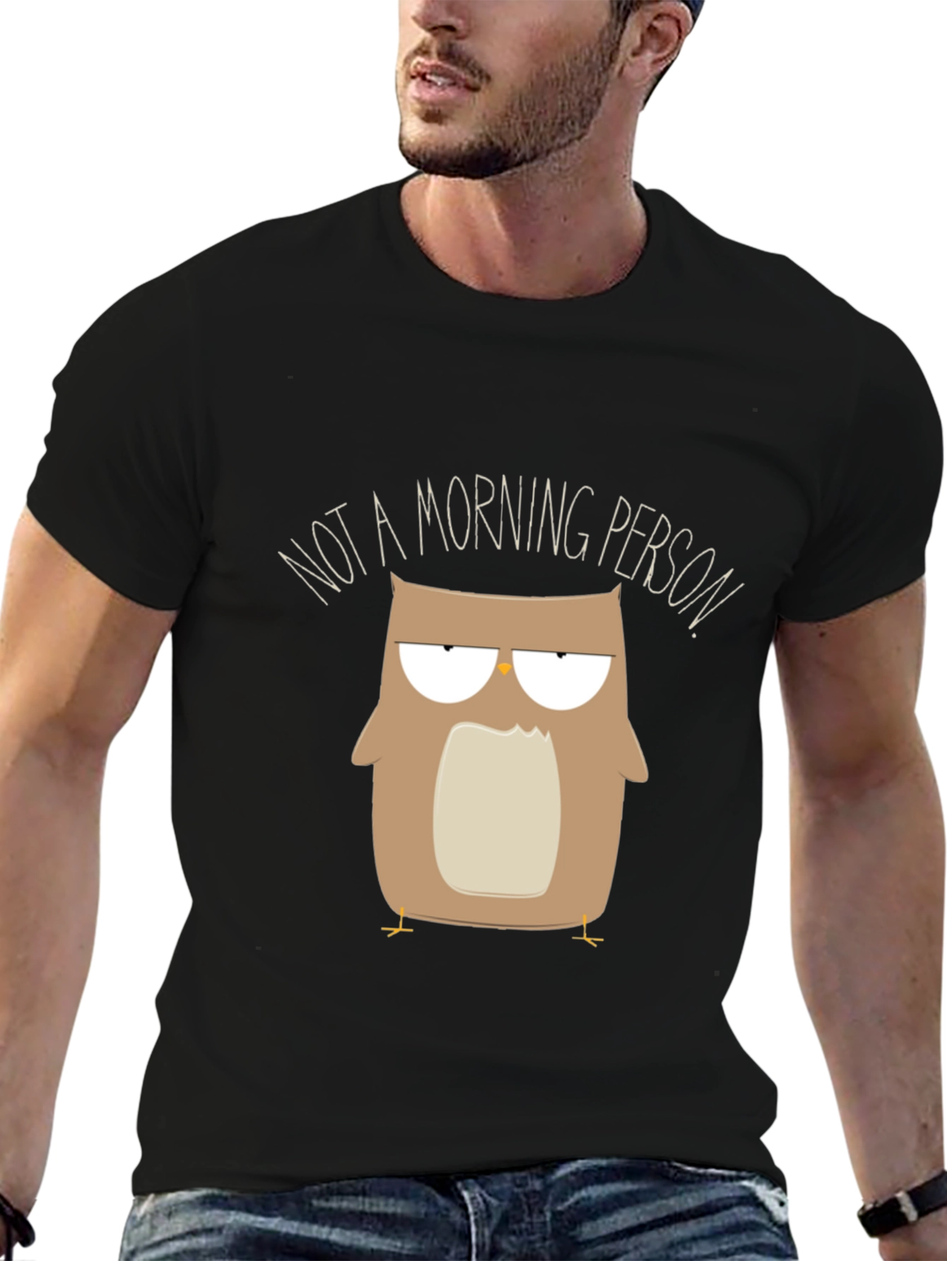 Black Funny Owl Graphic Tee - Not a Morning Person view 6