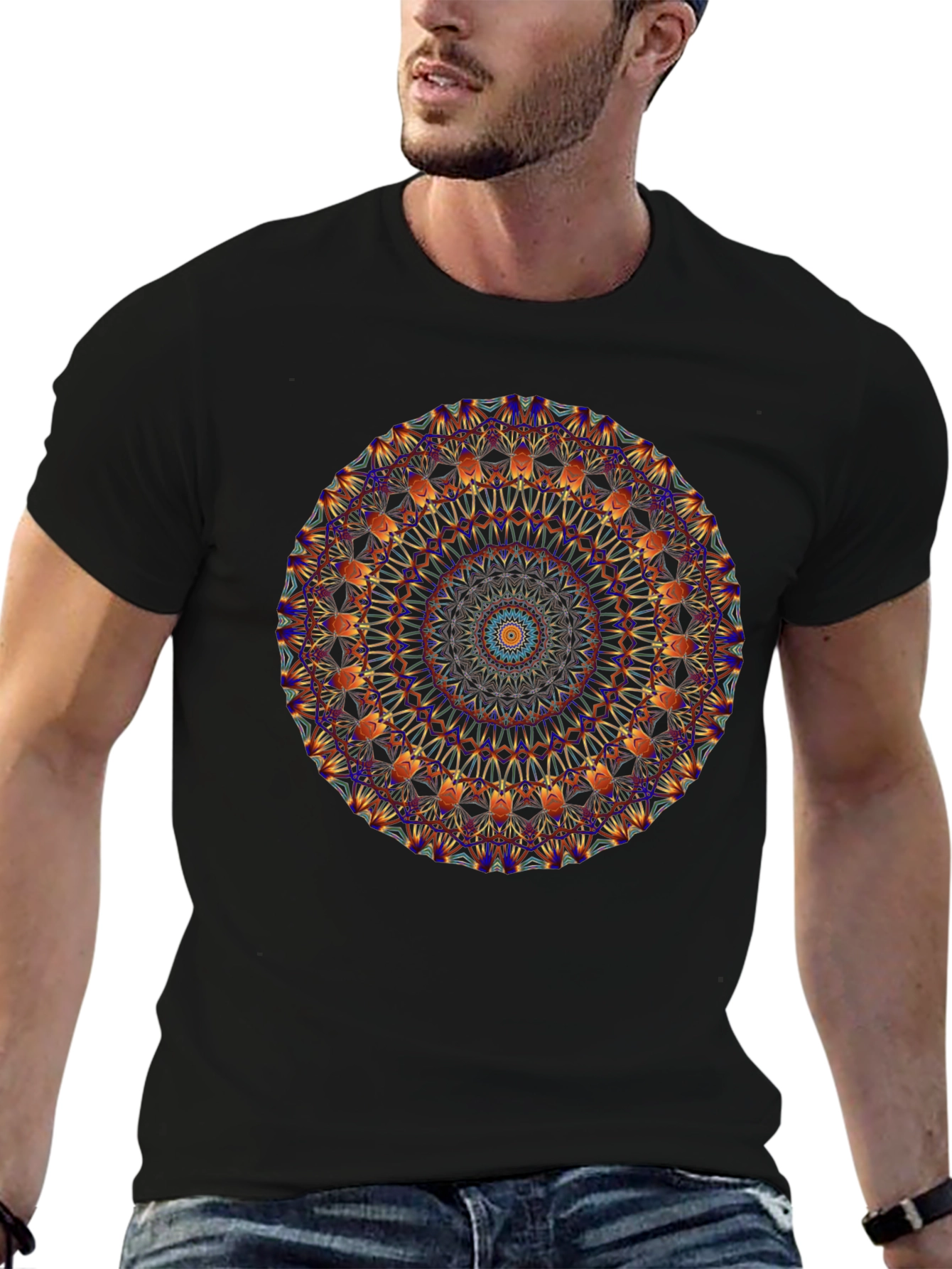 Black Mandala Graphic Black T-Shirt view 6