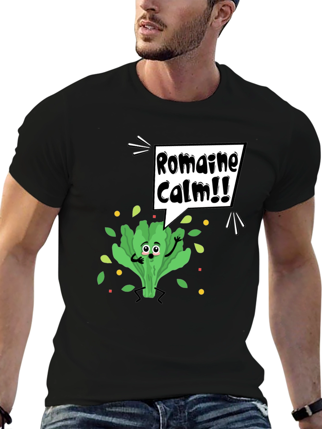 Black Romaine Calm Graphic Tee - Funny Food Pun T-Shirt view 6