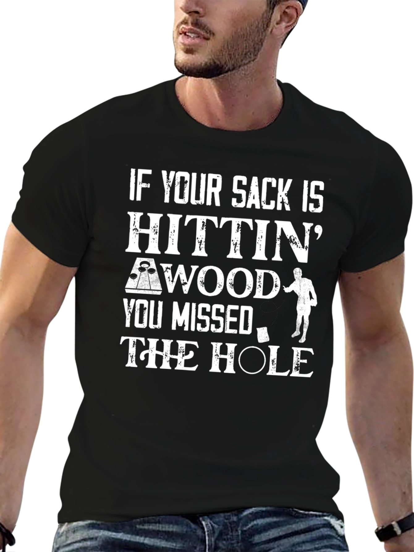 Black Funny Golfing T-Shirt - If Your Sack is Hitting Wood view 6