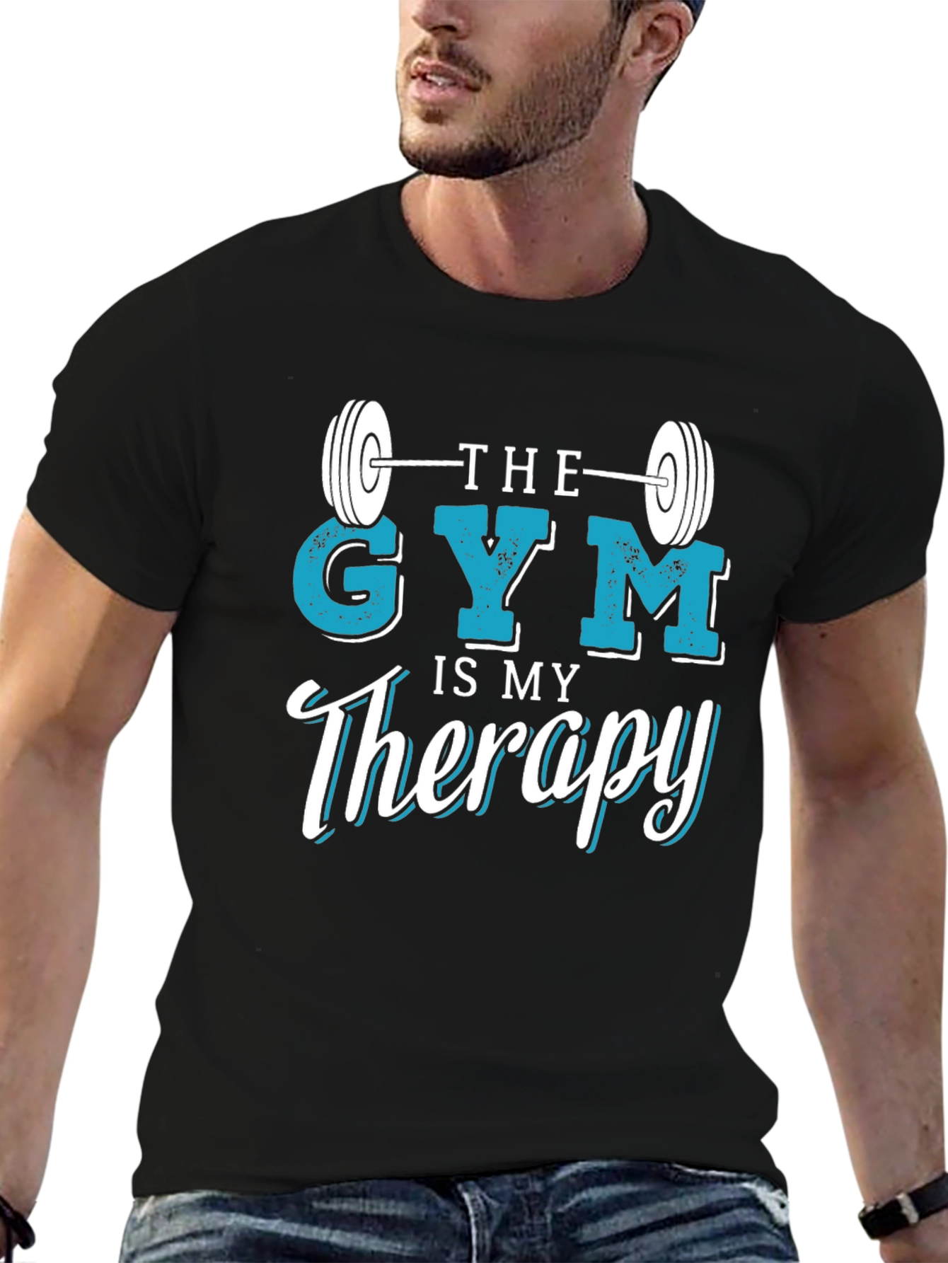 Black Gym Therapy Graphic Tee - Workout Motivation view 6