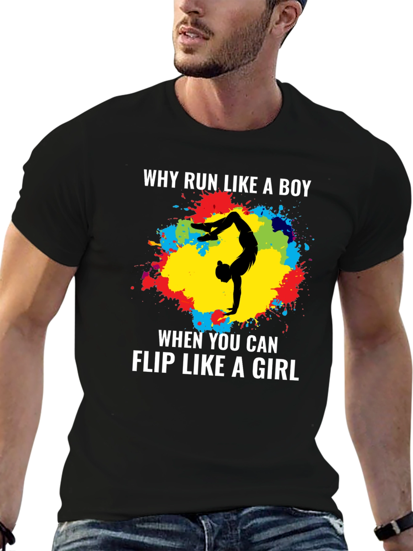 Black Gymnastics Flip Like a Girl T-Shirt view 6