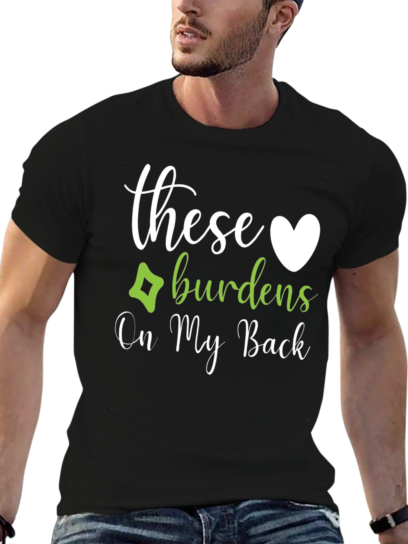 Black These Burdens On My Back Novelty Graphic T-Shirt view 6
