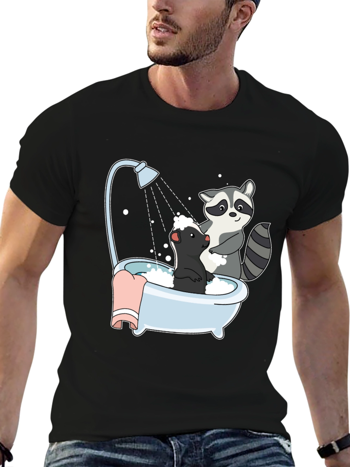 Black Raccoon and Skunk Bathtub Graphic Tee view 6