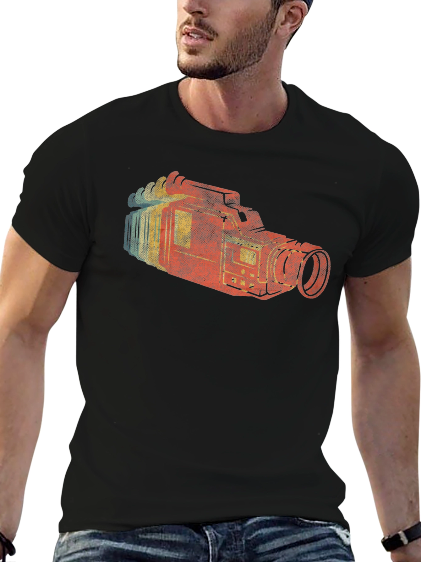 Black Retro Camcorder Graphic Tee - Vintage Style Camera Shirt view 6