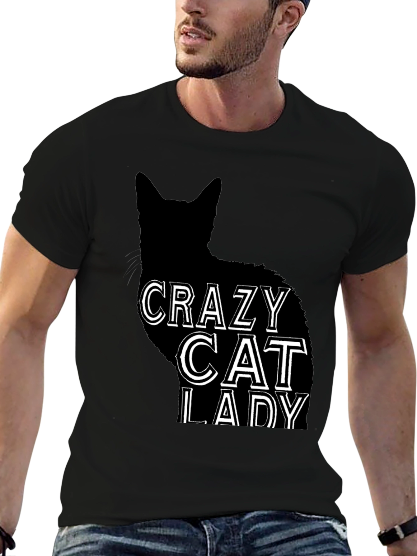 Black Crazy Cat Lady T-Shirt - Black Cat Silhouette Tee view 6