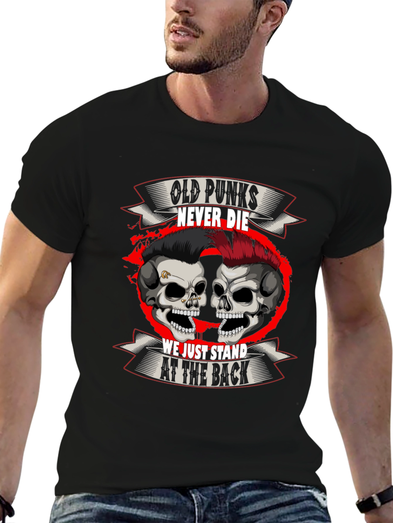 Black Old Punks Never Die T-Shirt view 6