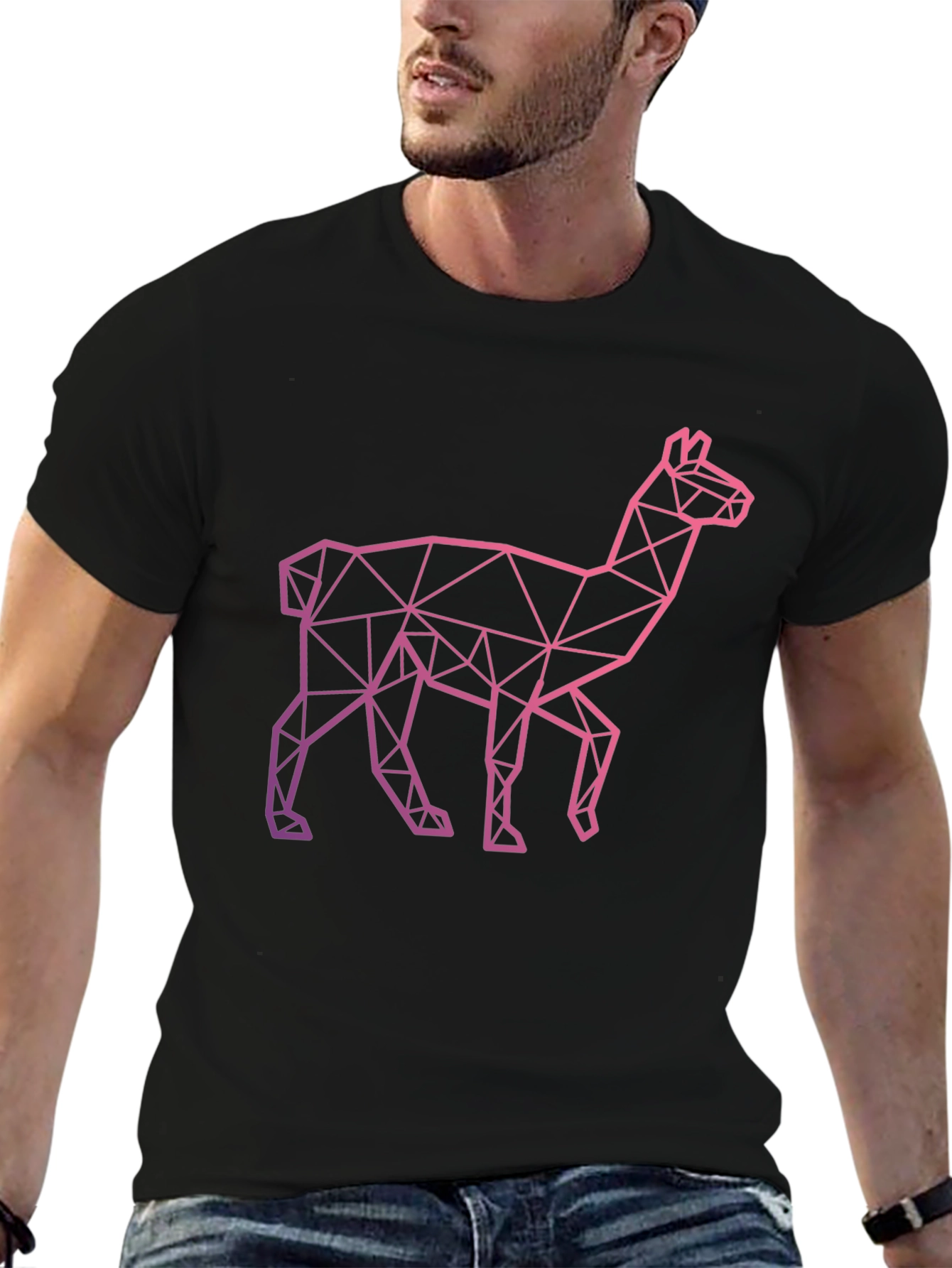 Black Geometric Llama Graphic Tee - Modern Style view 6