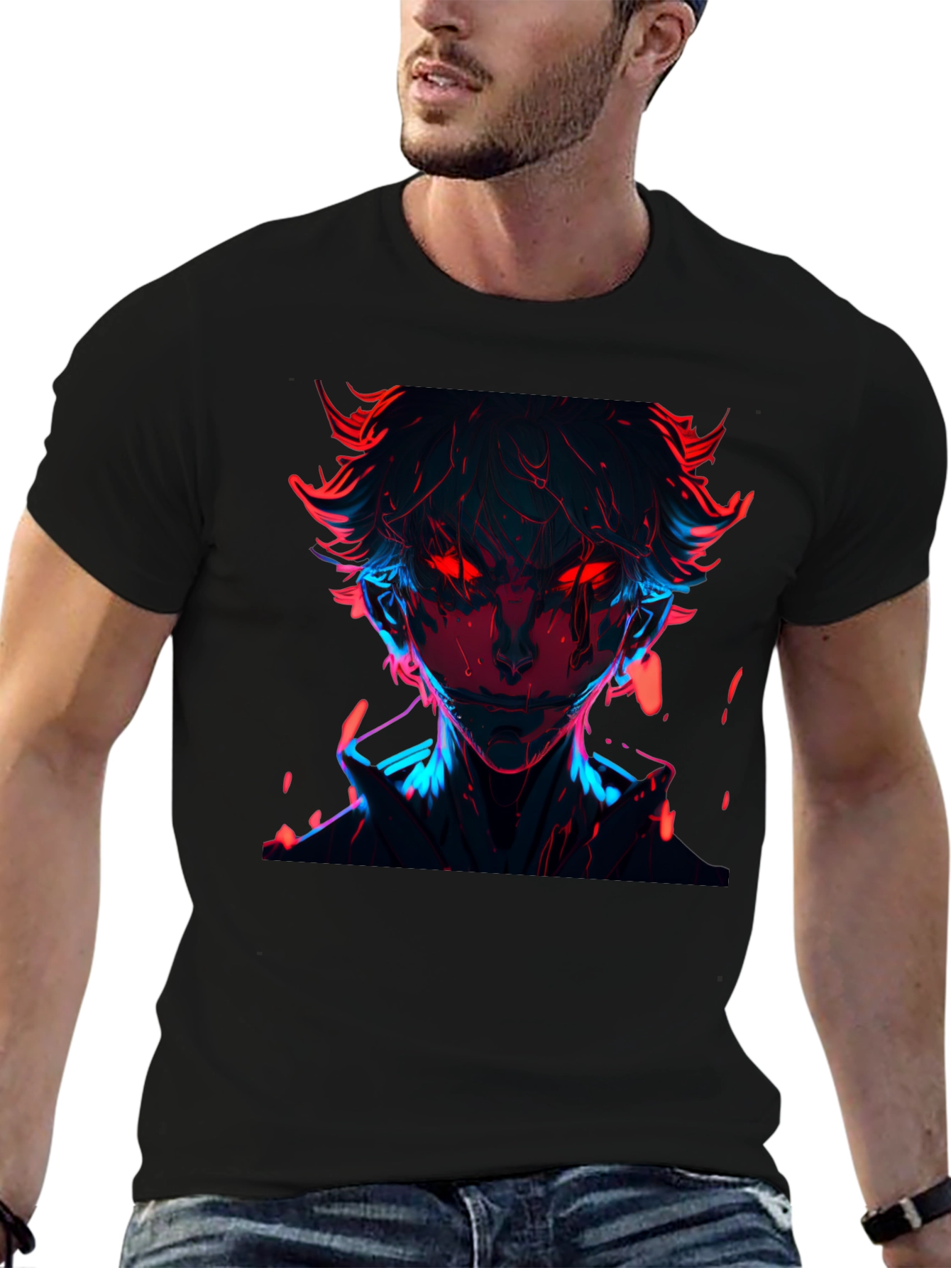 Black Neon Anime Graphic T-Shirt - Cool Streetwear Tee view 6