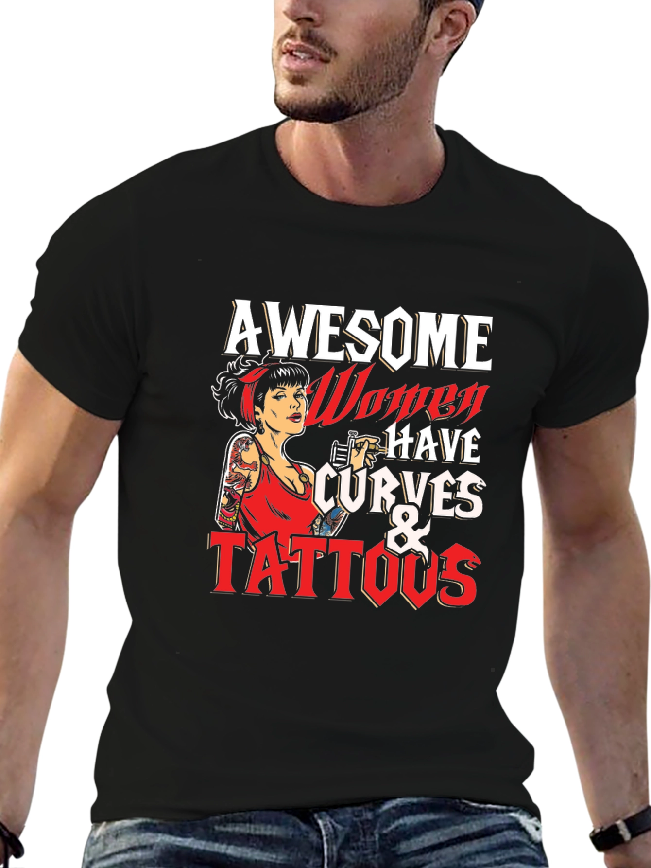 Black Awesome Women Curves & Tattoos T-Shirt view 6