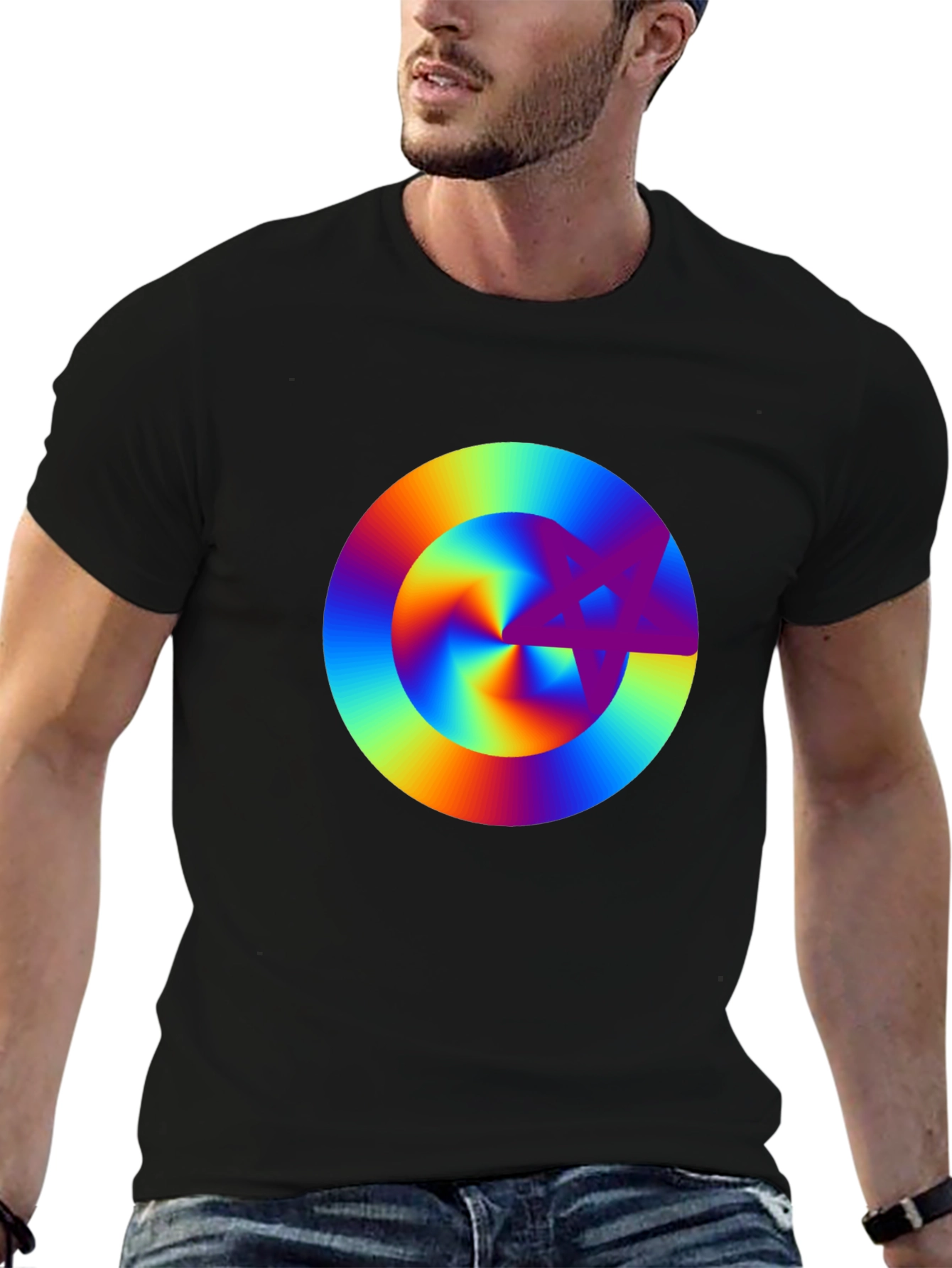 Black Rainbow Starburst Graphic Black T-Shirt view 6