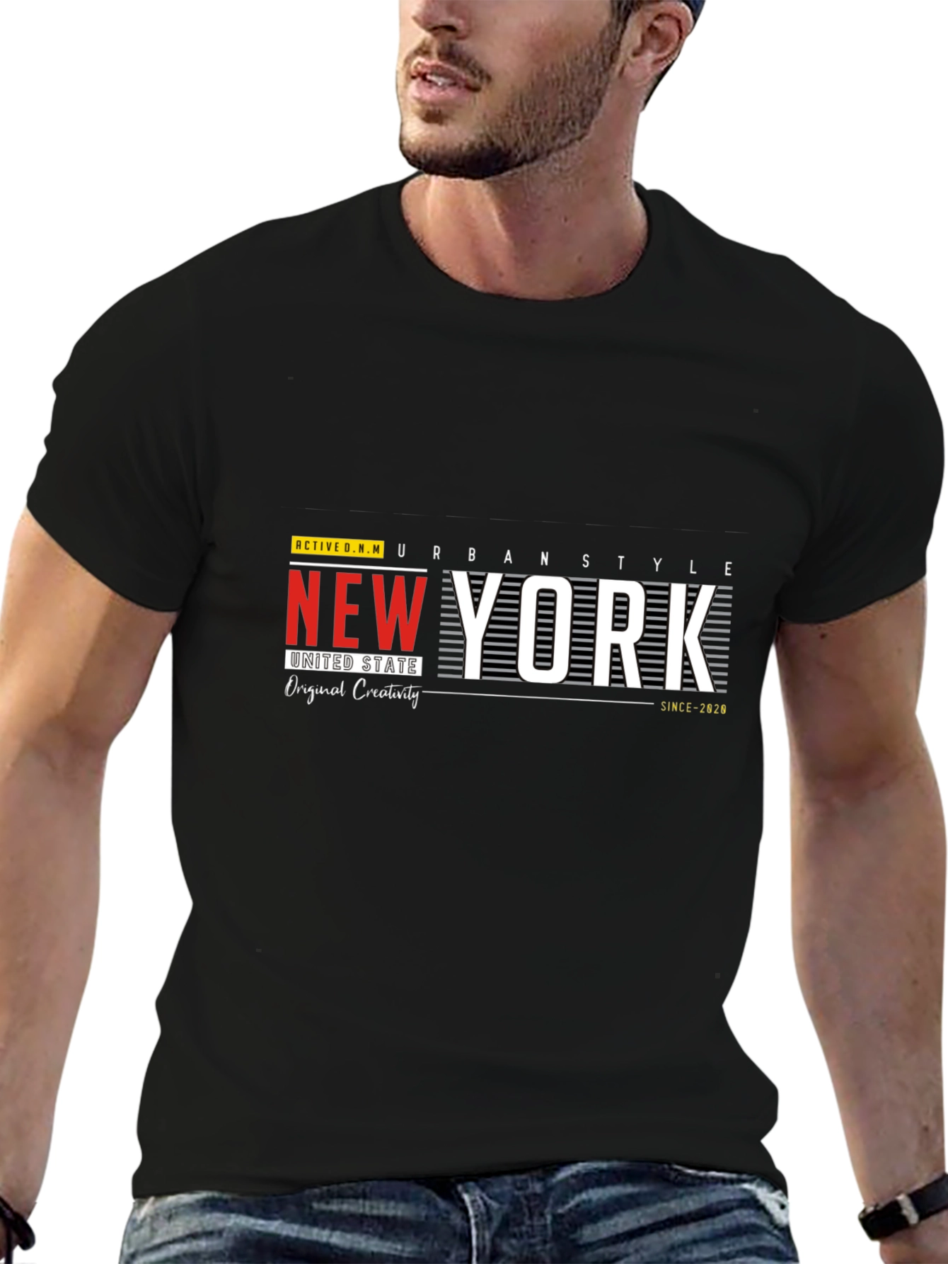 Black New York Urban Style Graphic Print T-Shirt view 6