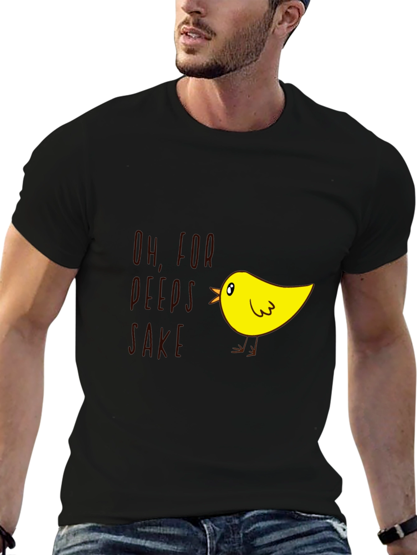 Black Funny Chick T-Shirt - "Oh, For Peep's Sake!" view 6