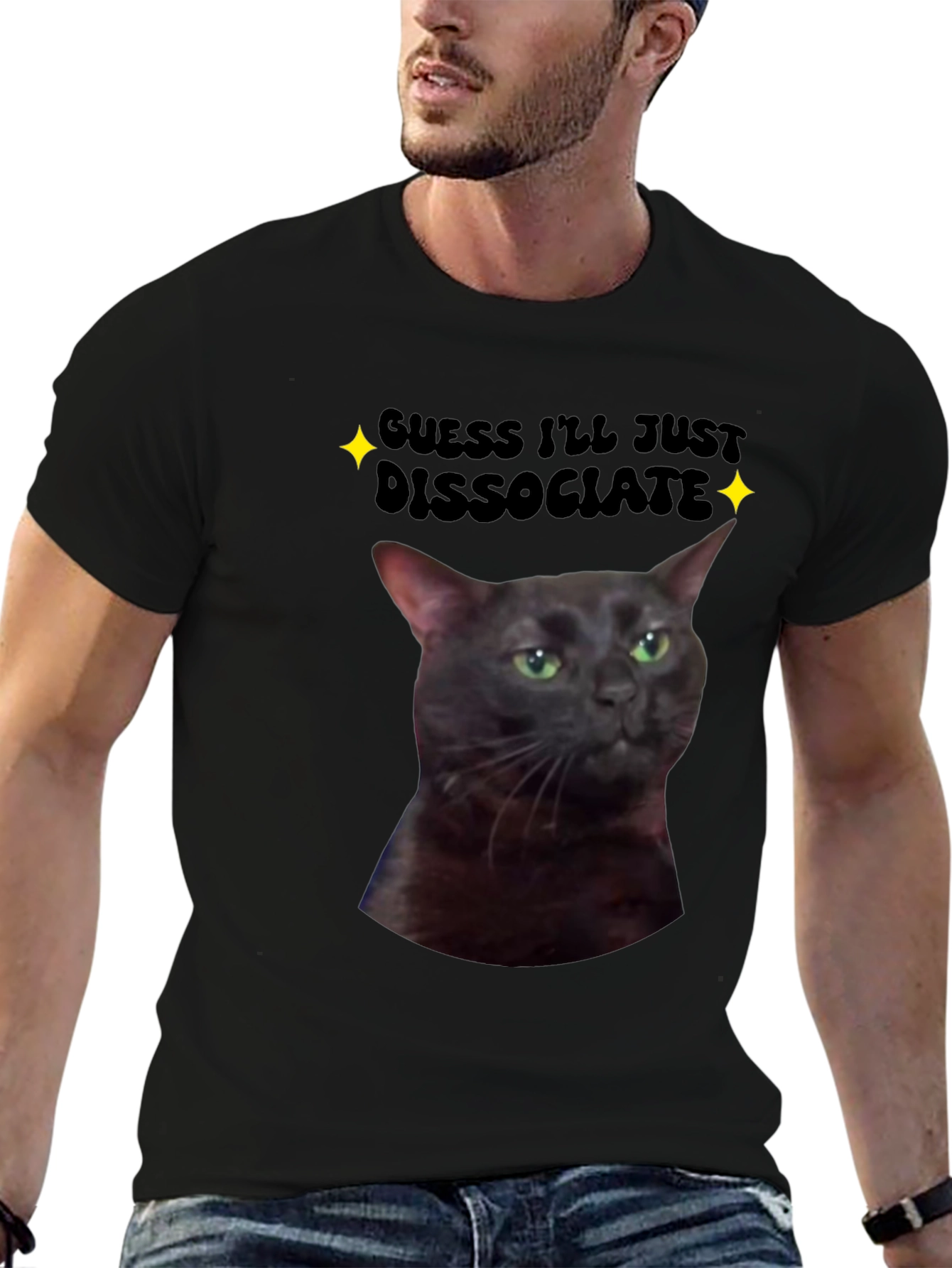 Black Dissociate Cat T-Shirt view 6