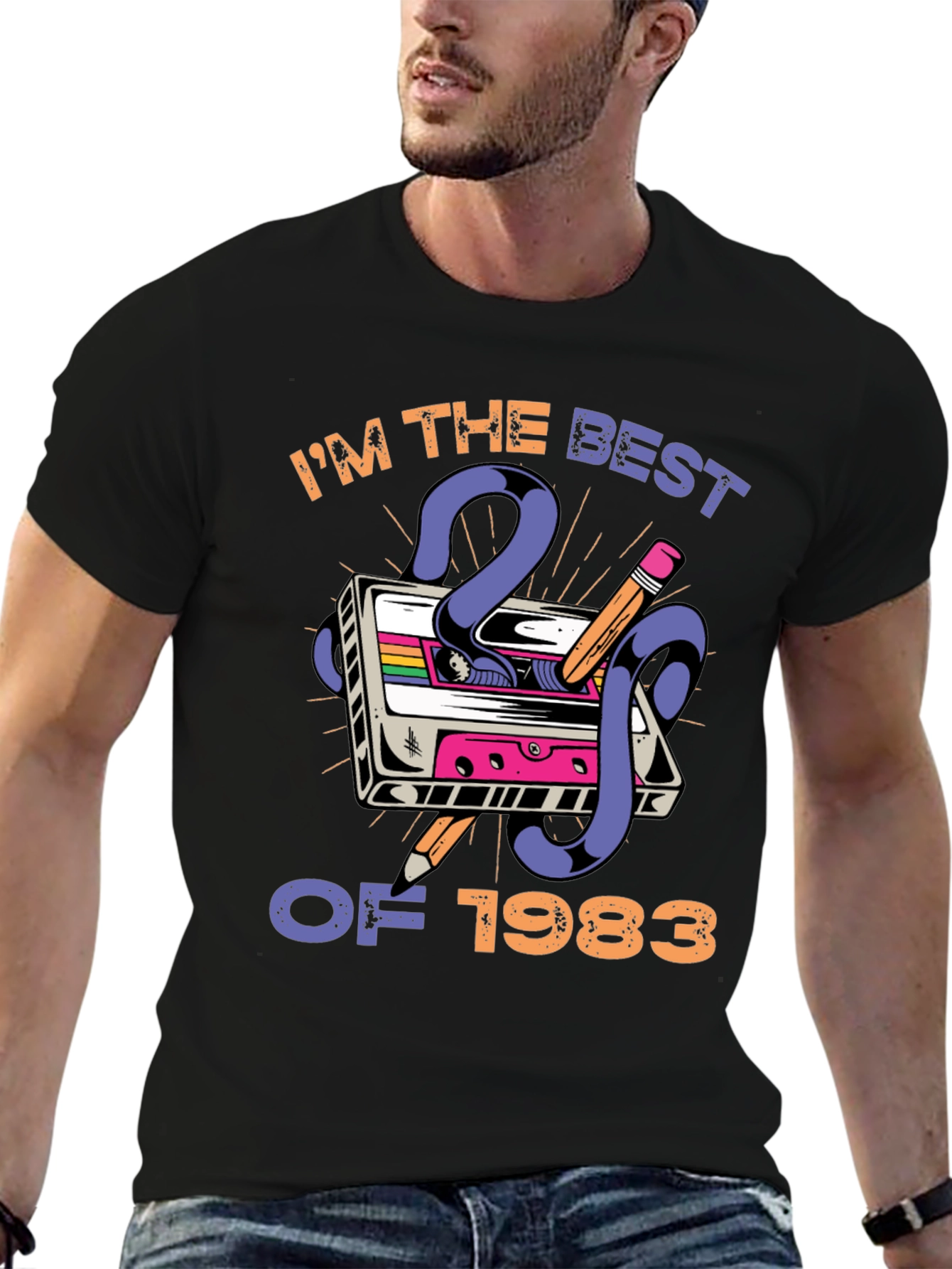 Black Retro 1983 Cassette Tape Graphic Tee view 6