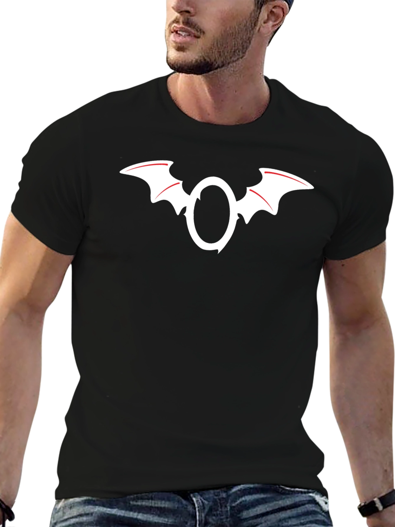 Black Bat Wing O T-Shirt - Unique Gothic Design view 6