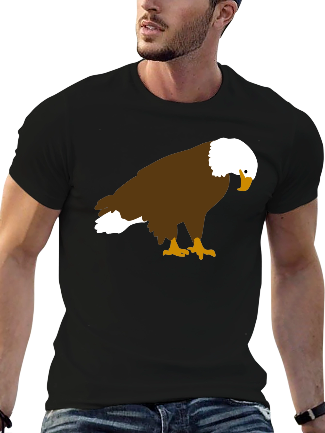 Black Bald Eagle Graphic Tee - Black Cotton Blend view 6