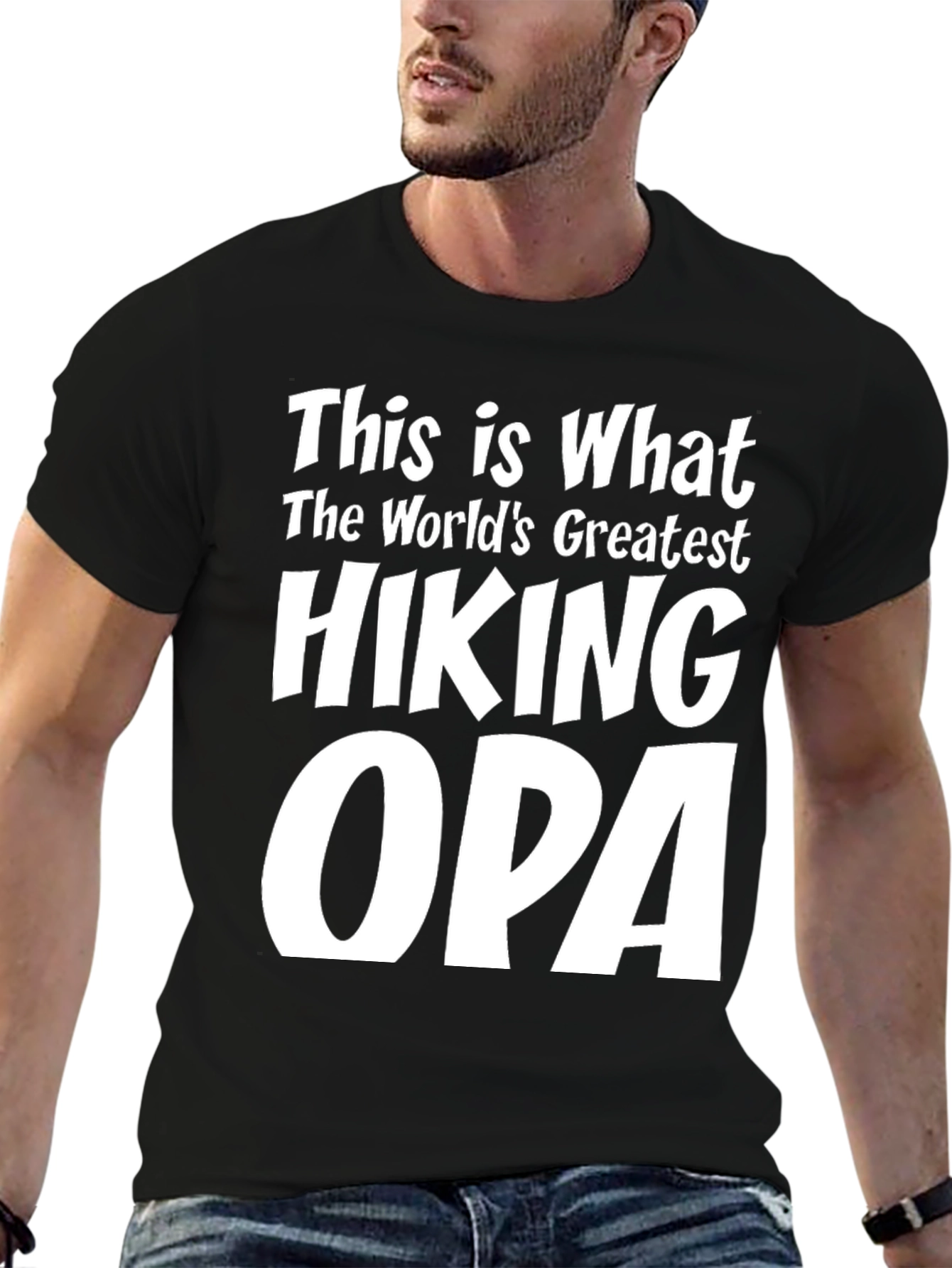 Black Hiking Opa T-Shirt - World's Greatest Hiker Grandpa Tee view 6