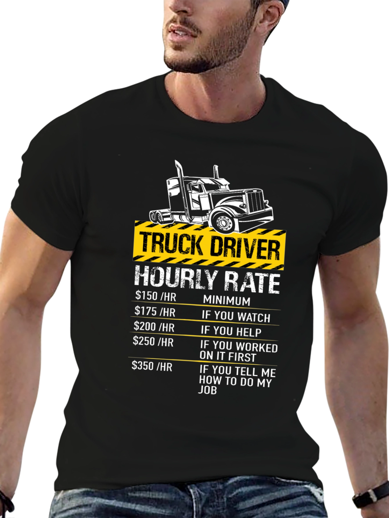 Black Truck Driver Hourly Rate Humor T-Shirt view 6