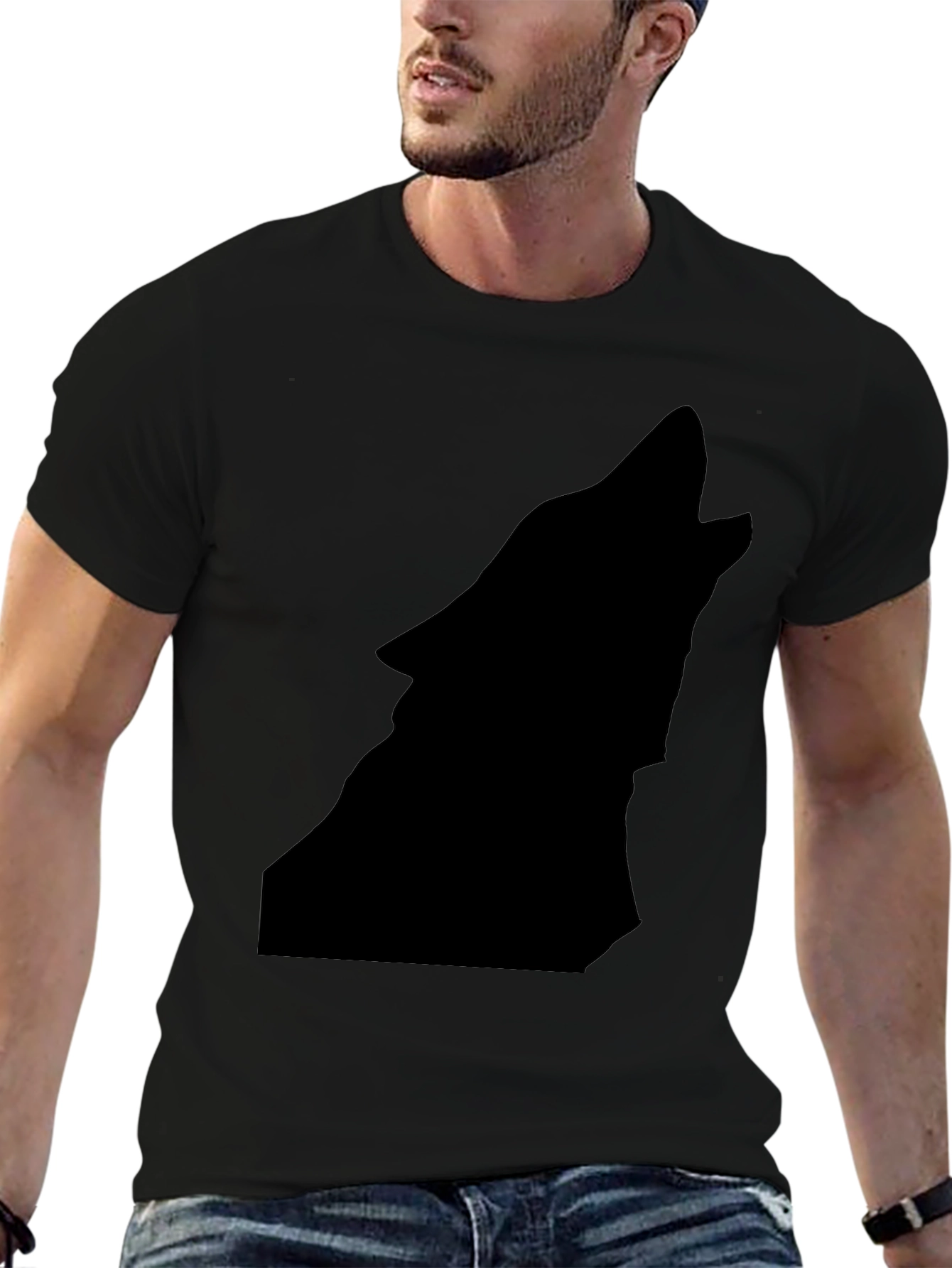 Black Black Wolf Silhouette Graphic Tee - Men's Casual Shirt view 6