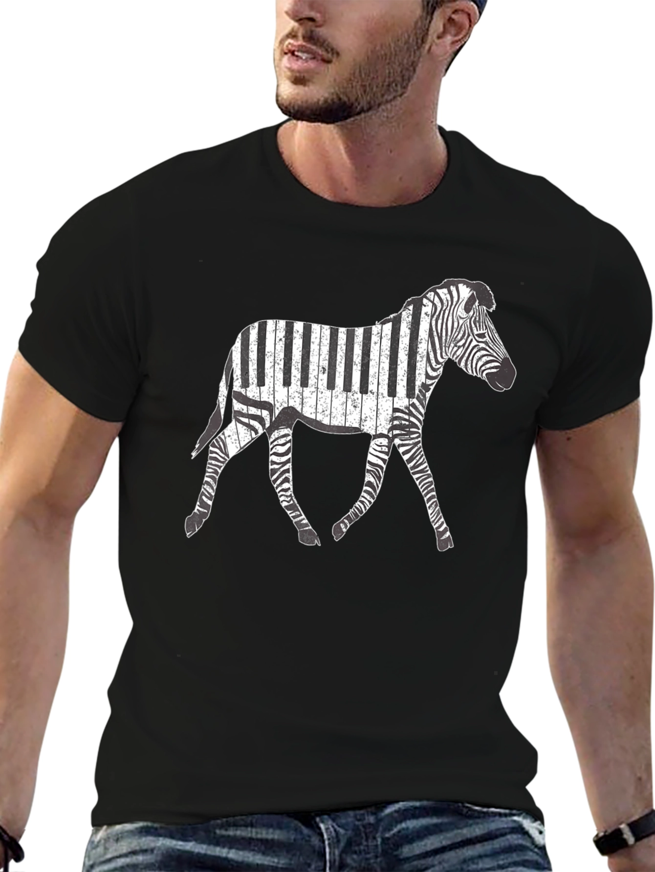 Black Zebra Piano Keys Graphic T-Shirt view 6