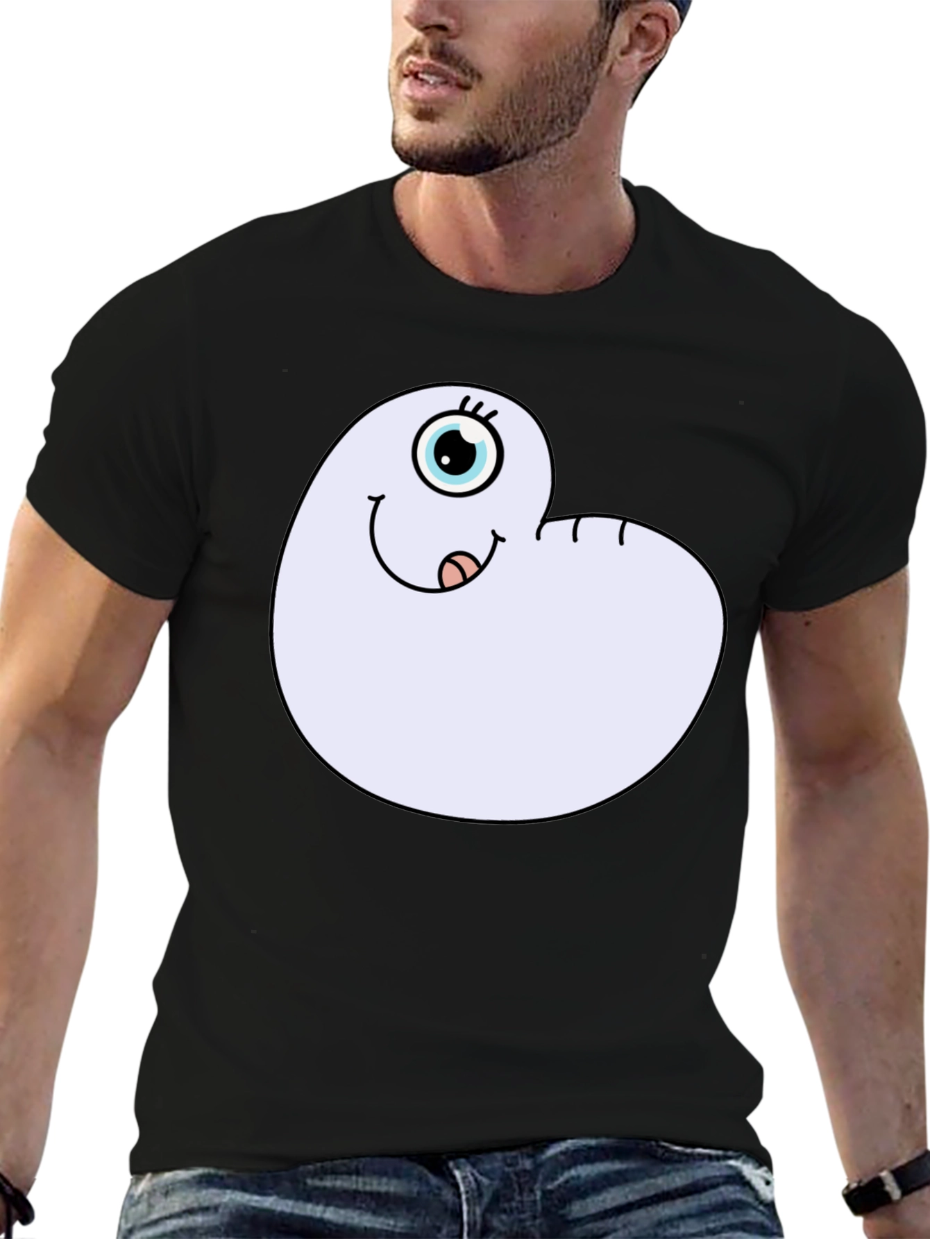 Black Cartoon Worm Tee - Funny Graphic T-Shirt view 6