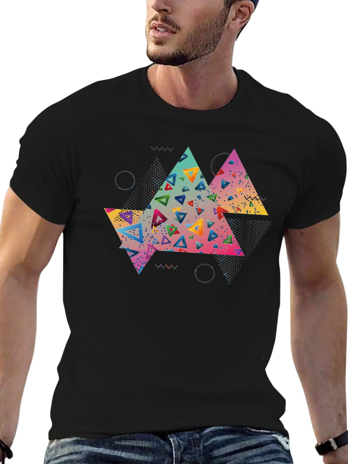 Black Abstract Triangle Graphic Tee - Black view 6